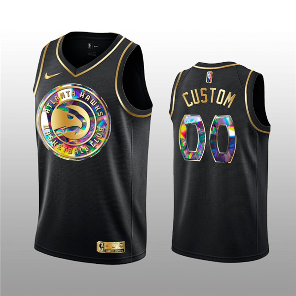 Men's Atlanta Hawks Active Player Custom 2021/22 Black Golden Edition 75th Anniversary Diamond Logo Stitched Basketball Jersey